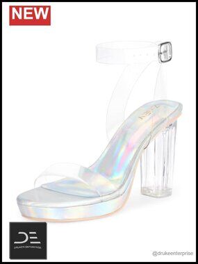 4 Inch Clear Platform Block Heels Open Toe Ankle Strap Wedding Sandals